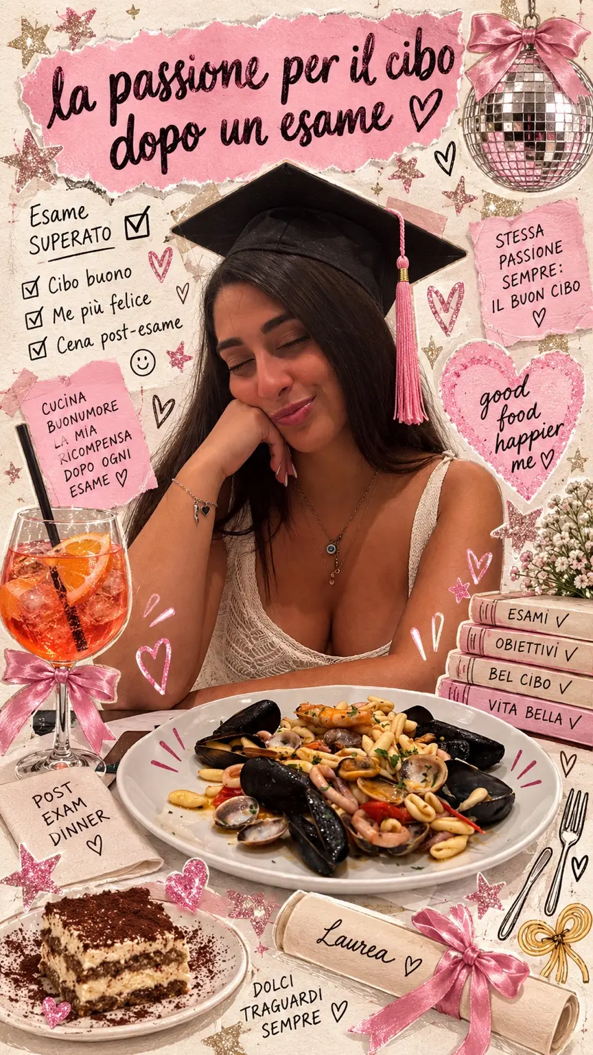 Silvia festeggia a tavola dopo un esame
